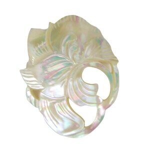 Mother-of-pearl Shell Carved Brooch 1.6 inch Pin Jewelry Vintage Floral Flower